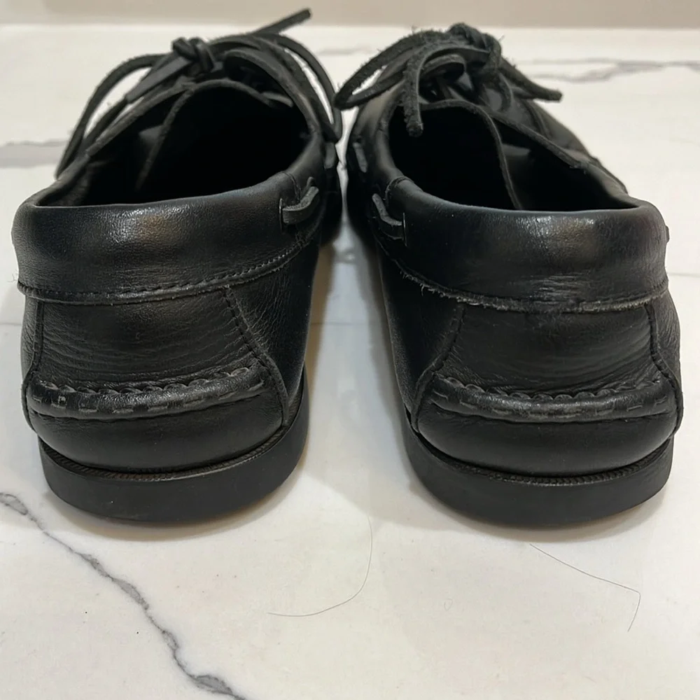 St John’s bay black leather boat shoes